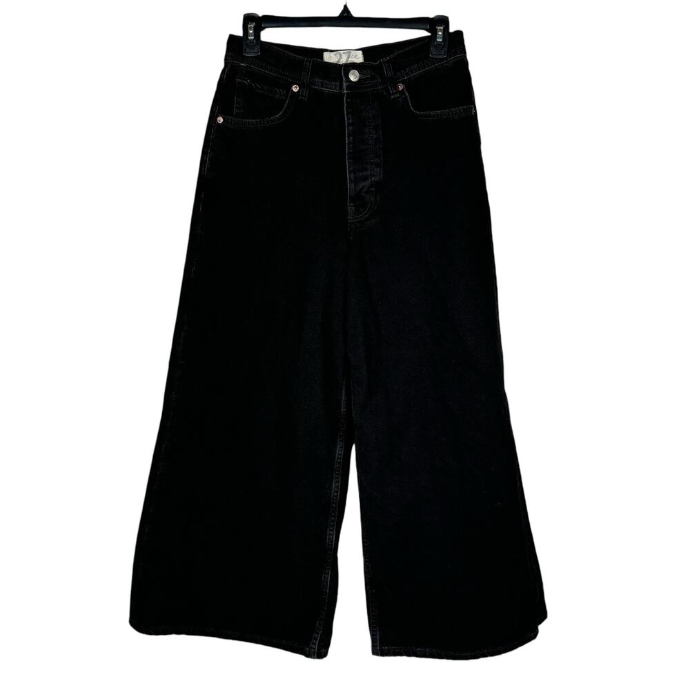 Free People SZ 27 Jeans Super Wide Leg Button-Fly Hi-Rise Black We the Free
